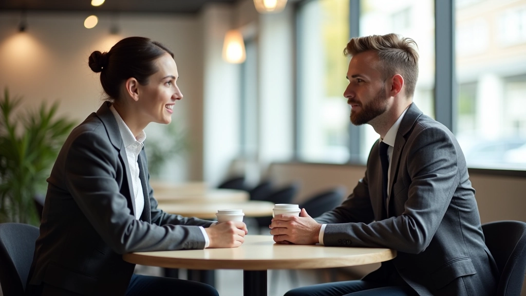To personer der diskuterer vigtige emner omkring et bord med kaffe